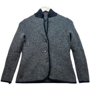 Talbots Women's Merino Wool Button Front Sweater Blazer Size P Gray Herringbone